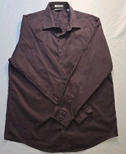 Kenneth Cole New York Dress Shirt 16.5 34/35 Slim Fit Non-Iron Brown Stretch