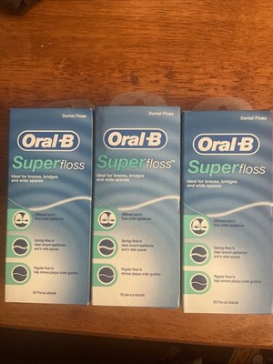 3 Sets Oral-B Super Floss Pre-Cut Strands Dental Floss, Mint, 50 Count Each Lot