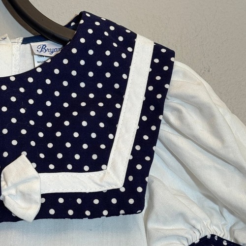 Vintage Bryan Girl's Size 4 Blue and White Polka Dot Sailor-Style Cotton Dress - Picture 7 of 11