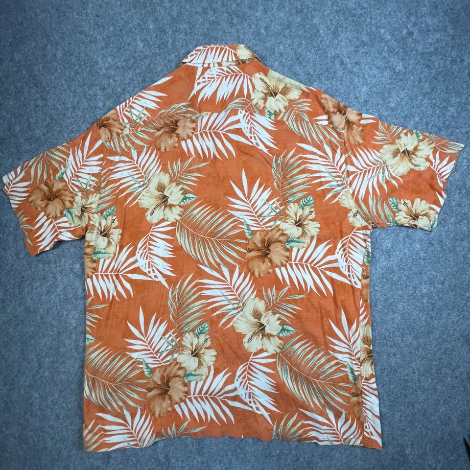 Pierre Cardin Hawaiian Shirt XL Orange Floral 100% Soft Rayon Aloha Vintage - Image 3 of 4