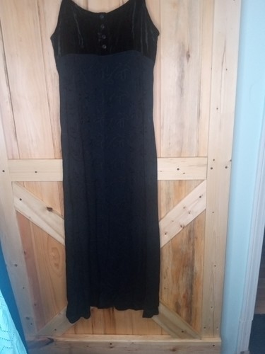 Maxi Vestido Vintage Johnny Was Collection 90' Negro Bordado Boho Caprichoso M - Imagen 6 de 9