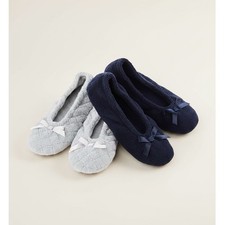 Isotoner Womens 2 Pack Microterry Ballerina Slippers Grey Quilted Navy Blue XL