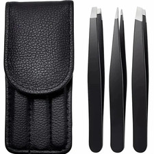 3Pcspremium Stainless Steel Eyebrow Tweezers Set - Precision Sharp Flat/Oblique/