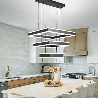LED Pendant Light Fixture, 20.47'' Modern Chandelier Square Rings Adjustable Hei