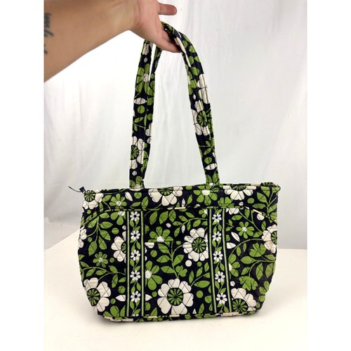 Vera Bradley Quilted Tote Bag Black Green Shoulder Mandy Lucky You - Picture 17 of 20