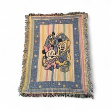 Vintage Disney Babies Blanket Woven Fringed Baby Pluto Mickey Minnie Mouse Baby