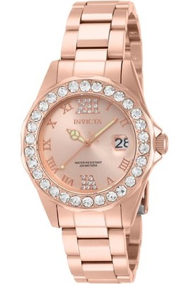 Invicta Women's 15253 Pro Diver Rose Gold Dial Crystal Accented 18k IonPlated...