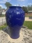 VINTAGE Anchor Hocking  16" cobalt Blue Floral  Glass Enameled Floor Vase