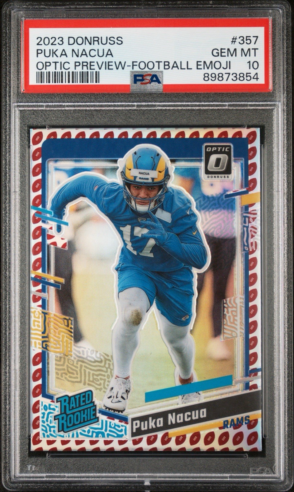 2023 Panini Donruss Puka Nacua Football Emoji PSA 10 Optic Preview 357 RC Rookie