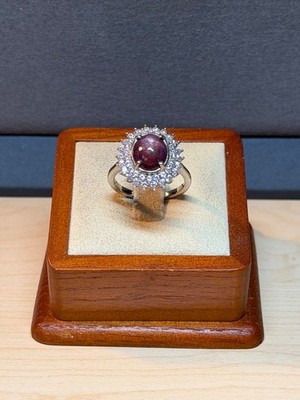 D JOY 925 Sterlingsilber indischer Stern Rubin & weißer Topas Damen Heiligenschein Ring Größe 7