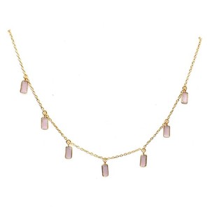 Authentic Elegant Rose Quartz Necklace Handmade Gold Plated Jewelry 18" v009