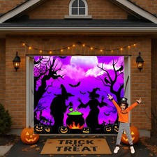 7x8ft Halloween Garage Door Cover, Witch Garage Door Cover Hanging Witch Backdro
