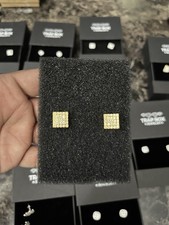 Real 925 12mm Gold Moissanite Square Earrings Stud