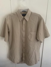Vintage Towncraft Shirt Mens 16 Beige Short Sleeve Dress Button Up Hong Kong