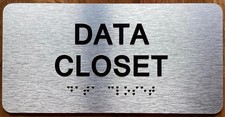 DATA CLOSET SIGN WITH  GRADE 2 BRAILLE -(4 X 8 INCH, SILVER) -THE PARK AVE LINE