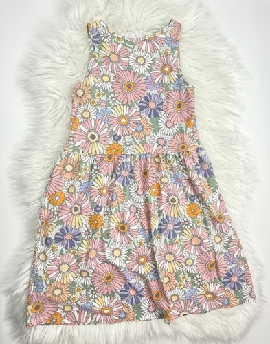 H&M Dress Girls Sz 8/10 Floral Daisy Print Pastel Pink White Green Soft Cotton - Picture 3 of 7