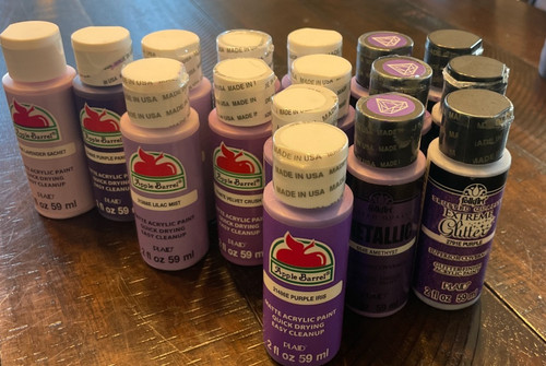 Assortment of Purple Acrylic Paint 1 oz Bottles 16 Total