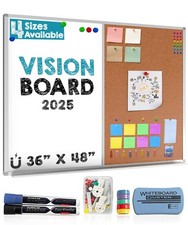 Whiteboard Cork Board Combo 36x48 - Vision Board Office Home White