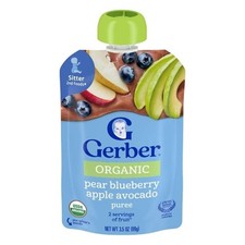 Gerber Pear Blueberry Apple Avocado Puree Baby Food Pouch, 2 x 6 x 3.5 oz Case