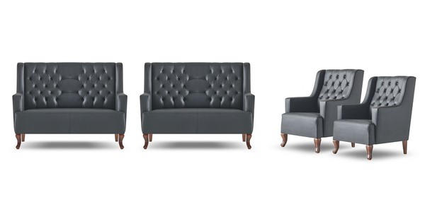 Komplett Chesterfield Sofa-Set Schwarz 2-Sitzer Sessel Leder SitzmöBel-image