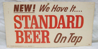 Original Vintage "New Standard Beer On Tap" Easel Back Sign (7"x 11") Rochester