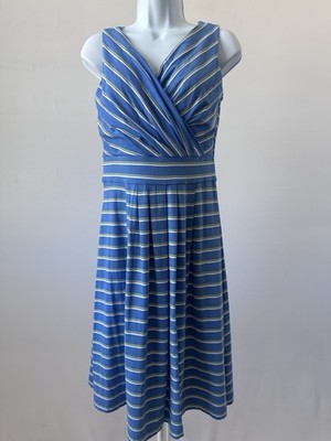 Lands' End Women's S Blue Striped Surplice A Line Casual Summer Dress (b37)