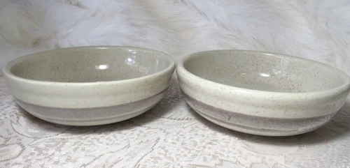 SET OF 2 VINTAGE MCCOY POTTERY #1413 SOUP CERAL BOWLS GRAY BANDS 6.25" WIDE