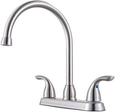 Pfirst Series Kitchen Sink Faucet, 2-Handle, High Arc, 3-Hole, Stainless Steel F