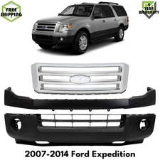 Front Bumper Cover Primed Plastic & Fog Lights Kit For 2007-2014 Ford Expedition