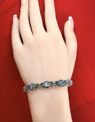 Han Thai 925 Sterlingsilber Blautopas Tennisarmband, Größe 7''