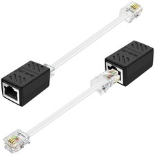 2 PCS RJ11 to RJ45 Adapter Phone Jack Ethernet Cable Female Male