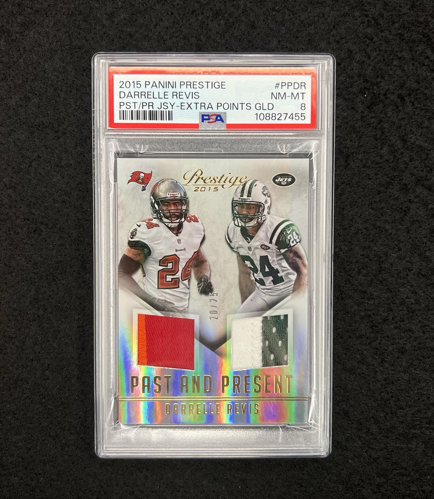 DARRELLE REVIS 2015 PANINI PRESTIGE Dual Patch /25 Multi Color PSA 8
