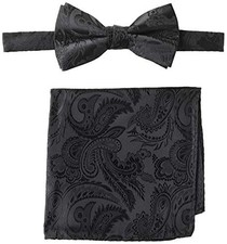 mens Classic Pretied Bow Tie With Pocket Square Regular Black