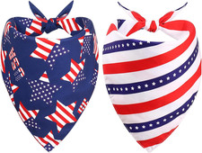 4th of July Dog Bandanas 2 Pack, Patriotic Dog Bandanas, American Flag Pet Scarf