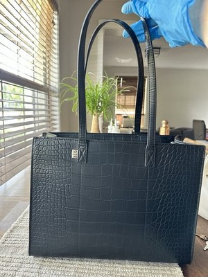 Beis Large Black Alligator Print Work Tote with Laptop Bag