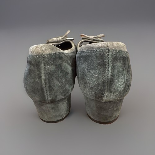 EUC AGL Shoes Pumps Womens US 7 Gray Kristin Suede Block Heel Bow Ballet Italy - Picture 5 of 5