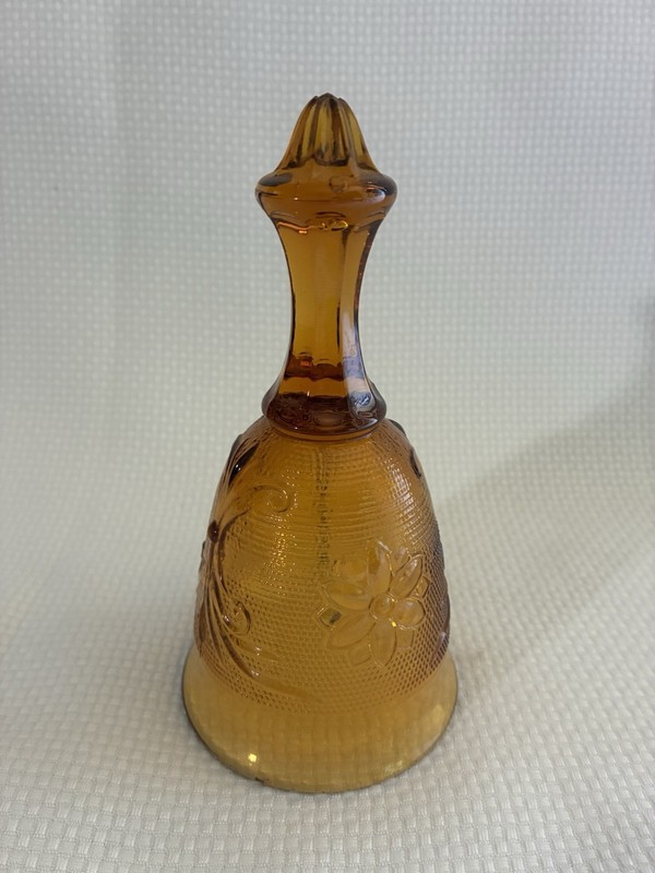 Tiara Amber Bell with Clapper Indiana Glass Sunflower Daisy  Pattern