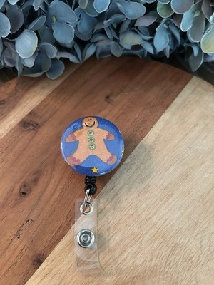 Christmas Ginger Bread Man blue Retractable ID Name Badge Holder Reel alligator