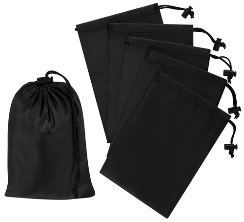 Drawstring Bag with Toggle - Nylon Cinch and Ditty Pouch - Six Pack (Black, 5...