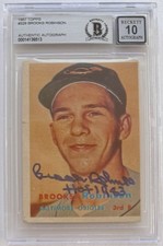 BROOKS ROBINSON RC SIGNED 1957 TOPPS  #328 BECKETT AUTHENTIC ROOKIE AUTO