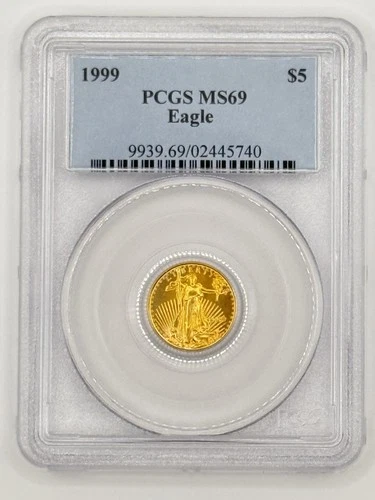 1999 $5 American Gold Eagle 1/10 Oz Gold Coin PCGS MS69 - Blue Label