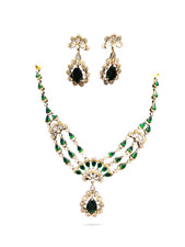CZ Emerald Green Choker Necklace Earrings Set Indian Bridal Kundan Jewelry