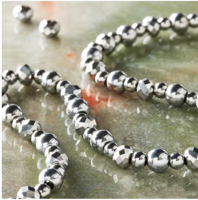 4 Strands Silver Glass Beads Round Rondelle Bead Landing Metallic Silver 32 