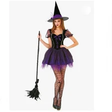 Wicked Witch Adult Sexy Witch Halloween Costume Dress Hat Black Purple S NWT