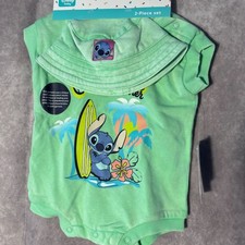 NWT Disney Baby Stitch Romper and Hat 2-Piece Set Mint Green Acid Wash 0-3M