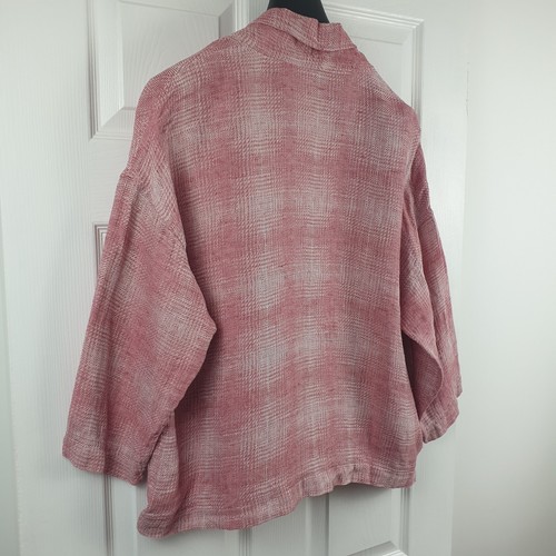 Sahara Peach Pink Check Linen Kimono Style Jacket Box Fit Size 16 18 Lagenlook - Picture 8 of 13