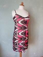 Kookai Kleid Trägerkleid kurz mini braun weiss pink Vintage 70er Stil Gr. 38 M