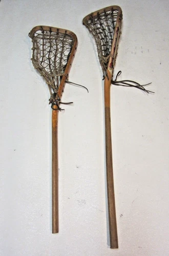 2 VINTAGE PECK AUER VARSITY BACHARACH RASIN WOODEN LACROSSE STICK MOHAWK INDIAN