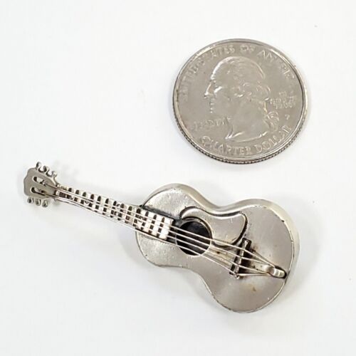 Vintage Signed Beau Sterling Acoustic String Guitar Pin Brooch Rock Roll Music - Picture 1 of 5