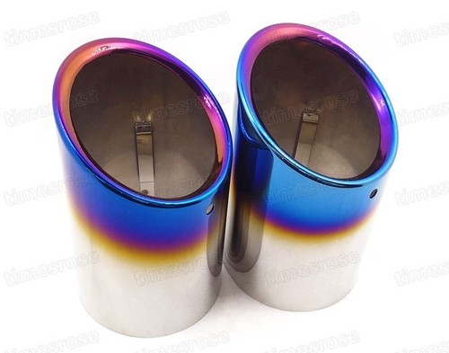 2x Car Exhaust Muffler Tip Tail Pipe End Trim Blue for VW Jetta 2011-2017 #1039 - Picture 3 of 6
